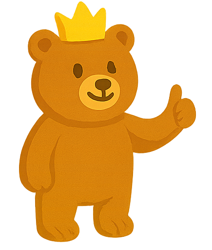 Crowned bear mascot giving a thumbs up